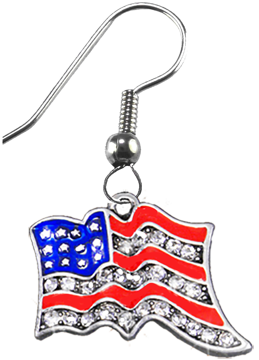 Patriotic, Genuine Austrian Cut Crystal American Flag Earrings, What A Great Gift For Yourself, Or Someone Special. Hypoallergenic-Safe, No Nickel, Lead, Or Cadmium In The Metal. Veteran Owned. Made In The USA By Veterans.©2016