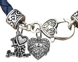 Navy, I Love (Heart, Genuine Crystal) My Sailor, Navy Mom Genuine Austrian Crystal Heart On A Navy Leather Bracelet, Hypoallergenic-Safe,No Nickel Lead Or Cadmium In The Metal