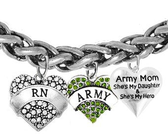 Army, RN Army Nurse,Army Symbol, She's My Daughter And She's My Hero,Adjustable Antique Wheat Chain Bracelet,Hypoallergenic,No Nickel,Lead,Cadmium In The Metal.