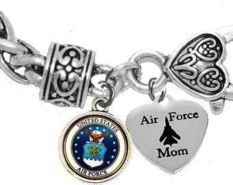 Air Force Mom, Space Force Symbol,, On A Antique Wheat Chain Bracelet, Hypoallergenic-Safe, No Nickel, Lead, Or Cadmium. ©2022