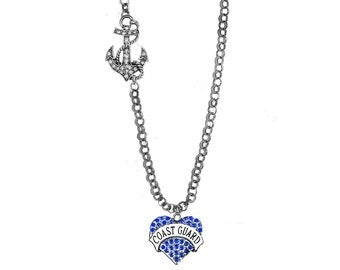 Coast Guard And Anchor, Genuine Austrian Crystal, Adjustable 21 Inch Multifactor Rolo Chain Necklace,Hypoallergenic-Safe,Nickel,Lead,Cadmium