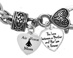 Air Force, The Love Between A Mother And Her Son Is Forever, Air Force Mom,Antique Wheat Chain Bracelet,Hypoallergenic-Safe, No Nickel, Lead, Or Cadmium In The Metal. ©2022