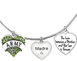 Army, The Love Between A Mother And Her Son Is Forever, Crystal Army Heart, Crystal Madre,Adjustable Snake Chain Necklace,Hypoallergenic-Safe©2022