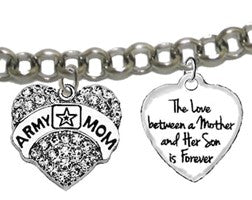 Army, The Love Between A Mother And Her Son Is Forever, Crystal Army Mom Heart, Adjustable Bracelet, Will Fit Everyone. Hypoallergenic-No Nickel, Lead,Or Cadmium In The Metal. ©2022