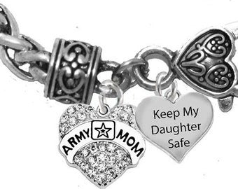 Army Mom, Keep My Daughter Safe, On A Antique Wheat Chain Bracelet,Hypoallergenic-Safe,No Nickel,Lead,Or Cadmium©2022