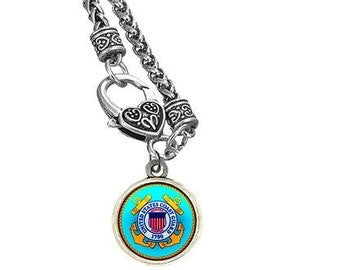 Coast Guard Symbol /Coat Of Arms, On A On A Beautiful Antique 18 Inch Wheat Chain Necklace, Hypoallergenic-Safe, No Nickel, Lead, Or Cadmium