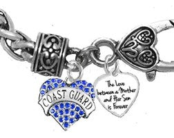 Coast Guard, The Love Between A Mother And Her Son Is Forever, Genuine Austrian Crystal Coast Guard Heart, Adjustable Bracelet, Hypoallergenic-Safe, No Nickel, Lead, Or Cadmium In The Metal. ©2022