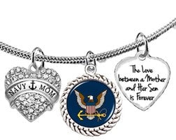 Navy, The Love Between A Mother And Her Son Is Forever, Genuine Austrian Crystal Navy Mom Heart, Navy Symbol, Adjustable Necklace, Hypoallergenic