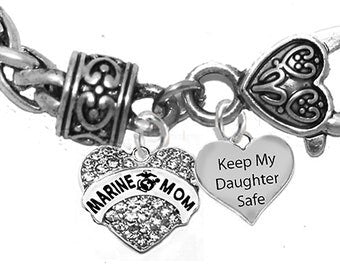 Marine Mom,Keep My Daughter Safe,On A Antique Wheat Chain Bracelet,Hypoallergenic-Safe,No Nickel,Lead,Or Cadmium©2022