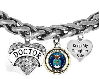 Air Force Doctor ,Air Force Symbol, Keep My Daughter Safe,Adjustable Antique Wheat Chain Bracelet,Hypoallergenic, No Nickel, Lead, Or Cadmium