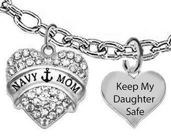 Navy Mom, Keep My Daughter Safe,On A Adjustable Cable Chain Necklace,Hypoallergenic-Safe,No Nickel,Lead,Cadmium ©2022