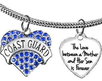 Coast Guard, The Love Between A Mother And Her Son Is Forever,Genuine Austrian Crystal Coast Guard Heart, Mom, Adjustable Snake Chain Necklace, Hypoallergenic-Safe, No Nickel, Lead, Or Cadmium In The Metal. ©2022