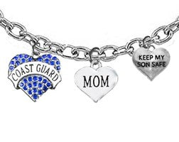 Coast Guard, Italian Sterling Silver Necklace, Coast Guard Mom, Keep My Son Safe, On A Solid Italian Made Sterling Silver Cable Chain,Charms-Hypoallergenic-Safe