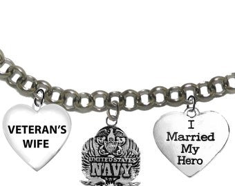 Navy, Veteran's Wife,Navy Insignia, I Married My Hero,Adjustable Rolo Chain Bracelet, Will Fit Everyone.Hypoallergenic,No Nickel,Lead,Cadmium©2022