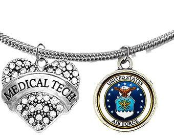 Air  Force, Medical Tech ,Air Force Symbol, On A Adjustable Snake Chain Necklace, Hypoallergenic-Safe,No Nickel, Lead, Or Cadmium. ©2022