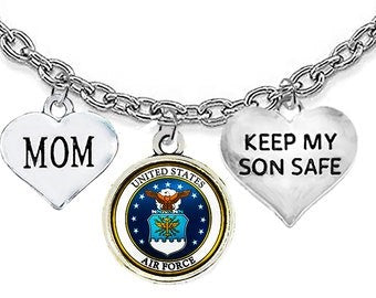 Air Force Mom, Keep My Son Safe, On A Adjustable 18-21 Inch Cable Chain Necklace, Hypoallergenic-Safe, No Nickel, Lead, Or Cadmium ©2022