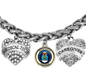 Air Force, Medical Tech, Air Force Symbol, Caregiver, Adjustable Antique Wheat Chain Bracelet, Hypoallergenic-Safe,No Nickel, Lead,Or Cadmium