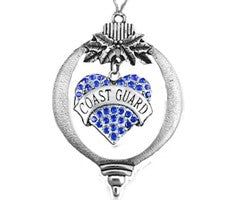 Coast Guard Christmas Tree Ornament Antique Silver Finish. Genuine Austrian Cut Crystal Blue Stones. Fabulous Gift For Family And Friends! With A Silver Tie To Attach To The Tree©2021