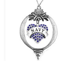 Navy Christmas Tree Ornament, Antique Silver Finish. Genuine Austrian Crystal Stones, Fabulous Gift For Yourself Or Family And Friends! With A Silver Tie To Attach To The Tree. ©2021