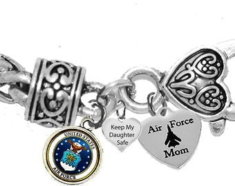 Air Force, Keep My Daughter Safe,Air Force Mom, Air Force Symbol, On A Antique Wheat Chain Bracelet,Hypoallergenic-Safe,No Nickel,Lead,Or CadmiumIn The Metal©2022