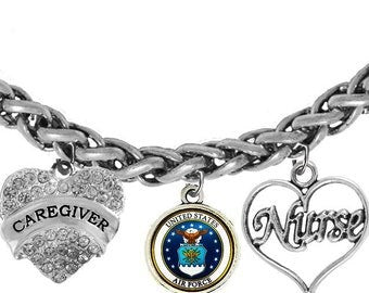 Air Force Symbol, Caregiver, Nurse, On A Adjustable Antique Wheat Chain Bracelet, Hypoallergenic-Safe,No Nickel, Lead, Or Cadmium