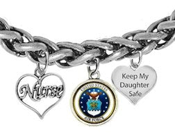 Air Force Nurse, Keep My Daughter Safe,  Air Force Symbol, Adjustable Antique Wheat Chain Bracelet, Hypoallergenic,No Nickel, Lead,Or Cadmium