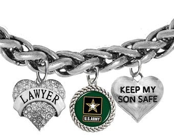 Army, Lawyer,  Army JAG, Army Symbol, Keep My Son Safe, On A Adjustable Antique Wheat Chain Bracelet, Hypoallergenic ,No Nickel, Lead, Or Cadmium In The Metsl