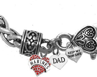 Marine Dad, Keep My Son Safe, On A Antique Wheat Chain Bracelet, Hypoallergenic-Safe, No Nickel, Lead, Or Cadmium ©2014, ©2021, ©2022