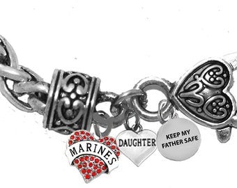 Marine Daughter, Keep My Father Safe, On A Antique Wheat Chain Bracelet, Hypoallergenic-Safe, No Nickel, Lead, Or Cadmium©2014, ©2021, ©2022