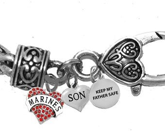 Marine Son, Keep My Father Safe, On A Antique Wheat Chain Bracelet, Hypoallergenic-Safe, No Nickel, Lead, Or Cadmium ©2014, ©2021, ©2022