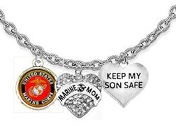 Marine Symbol, Marine Mom, Keep My Son Safe, On A Adjustable Cable Chain Necklace, Hypoallergenic-Safe, No Nickel,Lead,Or Cadmium©2016 ©2022