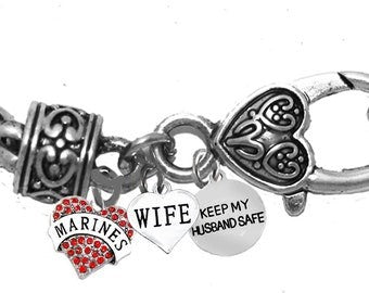 Marine Wife, Keep My Husband Safe, On A Antique Wheat Chain Bracelet, Hypoallergenic-Safe, No Nickel, Lead, Or Cadmium ©2014, ©2021, ©2022