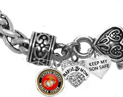 Marine, Marine Mom, Keep My Son Safe, On A Antique Finish Wheat Chain Bracelet, Hypoallergenic-Safe, No Nickel, Lead, Or Cadmium ©2016 ©2022