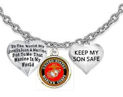 Marine, To The World My Son Is Just A Marine...But To Me That Marine Is My World, Keep My Son Safe, On A Adjustable Cable Chain Necklace