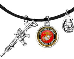 Marine, Tough, AR 15, Hand Grenade, Marine Symbol, High Polish Silver Finish,Adjustable Necklace, Hypoallergenic,No Nickel, Lead, Or Cadmium