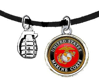 Marine, Tough, Hand Grenade, High Polish Silver Finish, Adjustable Black Suede Necklace,Hypoallergenic-Safe,No Nickel, Lead,Or Cadmium ®2022