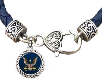 Navy Emblem/Symbol,On A Genuine Navy Blue Leather Bracelet,Hypoallergenic-Safe,No Nickel,Lead,Or Cadmium