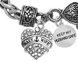 Navy Wife, Keep My Husband Safe, On A Antique Wheat Chain Bracelet, Hypoallergenic-Safe,No Nickel, Lead, Or Cadmium ©2014 ©2022