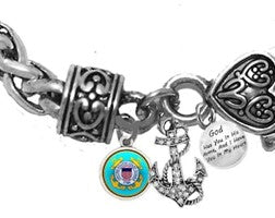 Coast Guard,Genuine Austrian Crystal Anchor, God Has You In His Arms, And I Have You In My heart , On A On A Antique Wheat Chain Bracelet