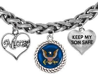 Navy Nurse,Navy Symbol, Keep My Son Safe, On A Adjustable Antique Wheat Chain Bracelet, Hypoallergenic-Safe,No Nickel, Lead, Or Cadmium©2022