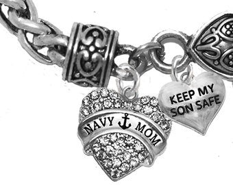 Navy Mom, Keep My Son Safe, On A Dark Navy Leather Bracelet, Hypoallergenic-Safe,No Nickel, Lead, Or Cadmium ©2014,©2021 ©2022