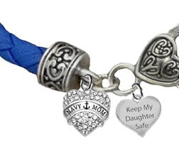 Navy Mom, Keep My Daughter Safe, On A Blue Leather Bracelet, Hypoallergenic-Safe,No Nickel, Lead, Or Cadmium ©2022