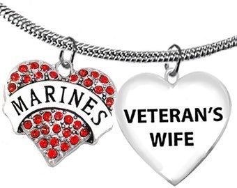 Marine Veteran's Wife, On A Beautiful Adjustable Snake Chain Necklace, Hypoallergenic-Safe, No Nickel, Lead, Or Cadmium. ©2022