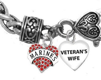 Marines Veteran's Wife, On A Beautiful Antique Wheat Chain Bracelet, Hypoallergenic-Safe,No Nickel, Lead, Or Cadmium ©2022