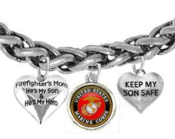 Marine, Firefighter's Mom, He's My Son And He's My Hero, Marine Charm, Keep My Son Safe, Adjustable Bracelet, Hypoallergenic, No Nickel,Lead,Cadmium