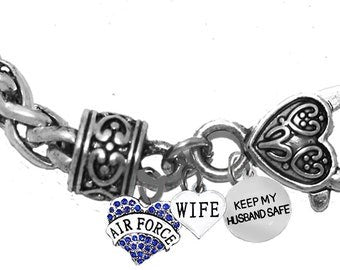 Air Force Wife, Keep My Husband Safe, On A Antique Wheat Chain Bracelet, Hypoallergenic-Safe, No Nickel, Lead, Or Cadmium ©2014, ©2022