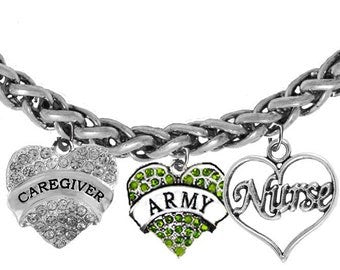 Army Symbol, Caregiver, Nurse, On A Adjustable Antique Wheat Chain Bracelet, Hypoallergenic-Safe,No Nickel, Lead, Or Cadmium ©2022