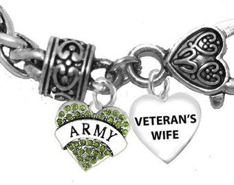 Army Veteran's Wife, On A Beautiful Antique Wheat Chain Bracelet, Hypoallergenic-Safe,No Nickel, Lead, Or Cadmium ©2022