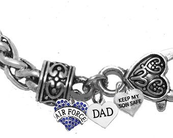 Air Force Dad, Keep My Son Safe, On A Antique Wheat Chain Bracelet, Hypoallergenic-Safe, No Nickel, Lead, Or Cadmium ©2014, ©2022