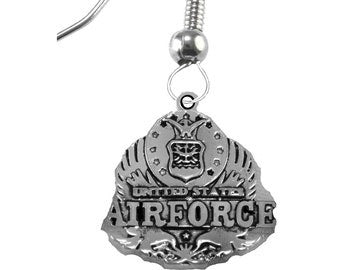 Air Force, Beautifully Designed Air Force Symbol/Emblem Surgical Steel Earrings, Hypoallergenic-Safe, No Nickel, Lead, Or Cadmium In The Metal